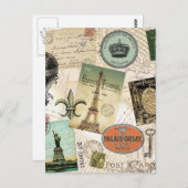 Vintage Travel Collage Postkarte (Vorne/Hinten)