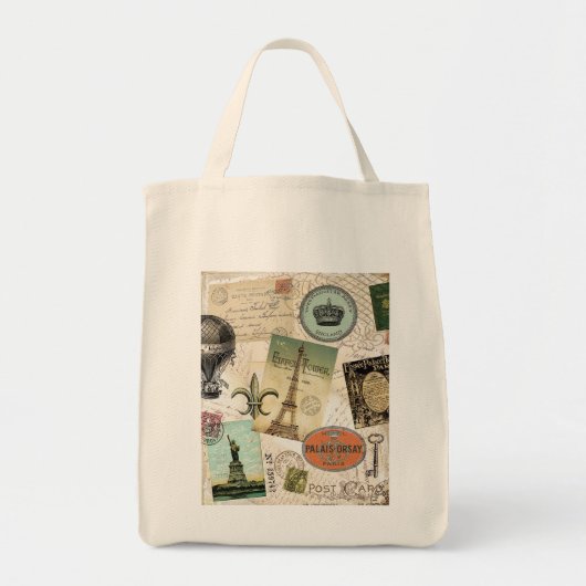 Vintage Travel Collage Tasche (Vorne)
