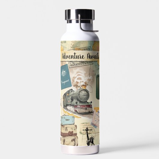 Vintage Travel Collage Water Flasche (Links)
