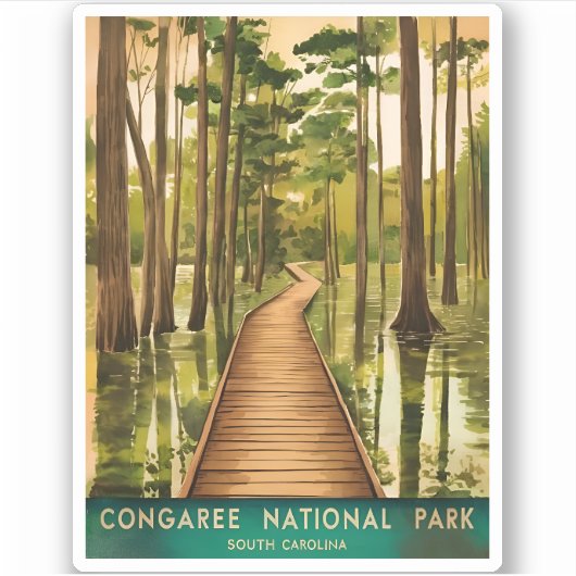 Vintage Travel Congaree Nationalpark Retro Landsch Aufkleber (Vorderseite)