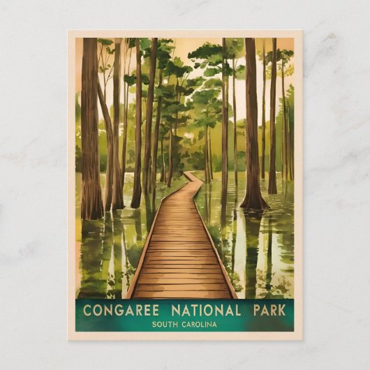 Vintage Travel Congaree Nationalpark Retro Landsch Postkarte (Vorderseite)