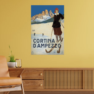 Vintage Travel Cortina d'Ampezzo, Italien Ski Alpe Poster
