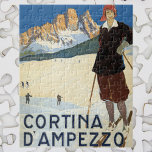 Vintage Travel Cortina d'Ampezzo, Italien Ski Alpe Puzzle<br><div class="desc">Vintages Beispiel für ein europäisches Reiseplakat aus Cortina d'Ampezzo,  Italien,  mit einer weiblichen Skifahrerin in einem Skigebiet in den italienischen Alpen.</div>