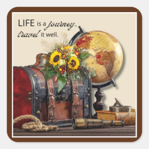 Vintage Travel Das Leben ist eine Reise Quadratischer Aufkleber