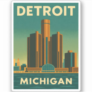 Vintage Travel Detroit Michigan City Retro Aufkleber