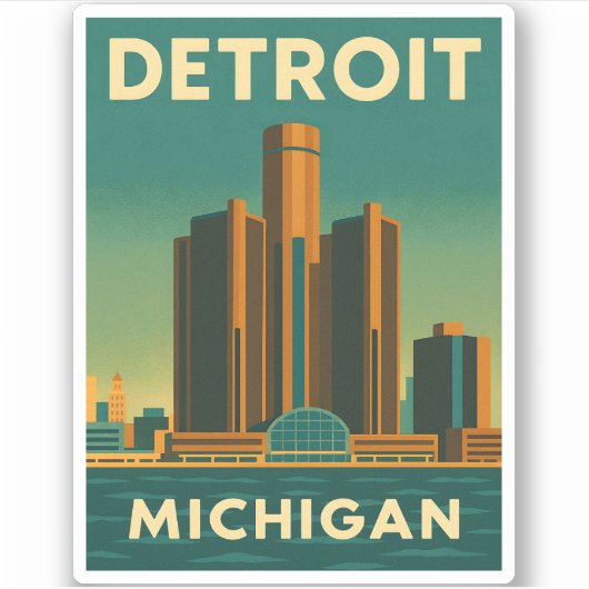 Vintage Travel Detroit Michigan City Retro Aufkleber (Vorderseite)
