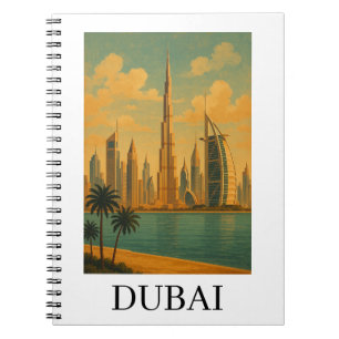 Vintage Travel Dubai Reise – Retro UAE-Skyline Notizblock