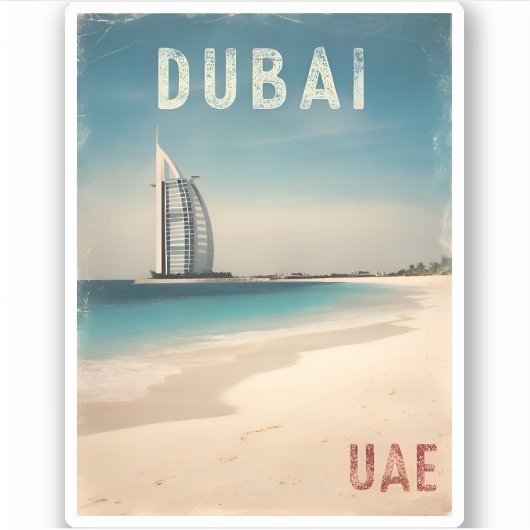 Vintage Travel Dubai UAE Beach Retro Landschaftlic Aufkleber (Vorderseite)