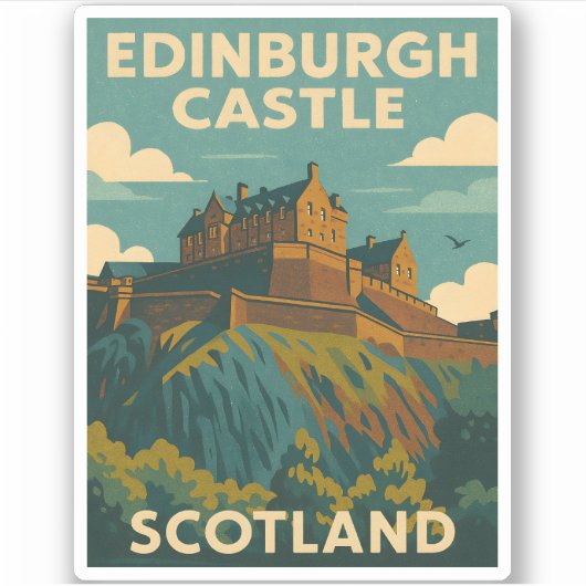 Vintage Travel Edinburgh Castle Scotland Retro Aufkleber (Vorderseite)