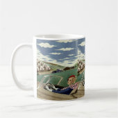 Vintage Travel, elegante Frau im Cabrio Kaffeetasse (Links)