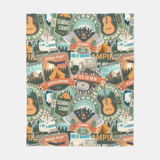 Vintage Travel Explorer-Muster Fleecedecke (Vorderseite)