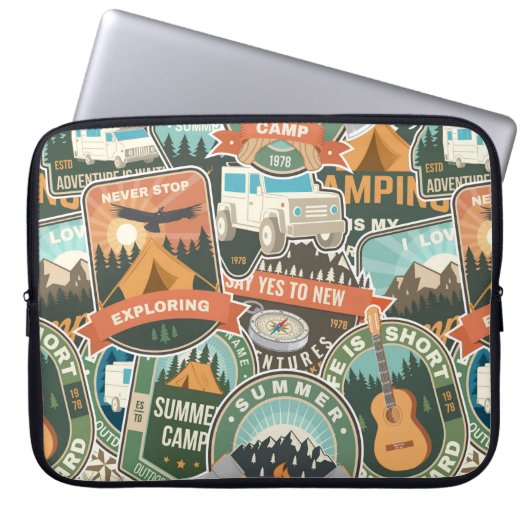 Vintage Travel Explorer-Muster Laptopschutzhülle (Vorderseite)