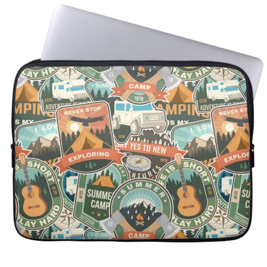 Vintage Travel Explorer-Muster Laptopschutzhülle (Vorderseite)