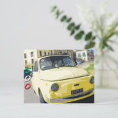 Vintage Travel Fiat 500 Cinquecento, Italien, Gelb Postkarte (Stehend Vorderseite)