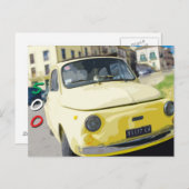 Vintage Travel Fiat 500 Cinquecento, Italien, Gelb Postkarte (Vorne/Hinten)