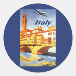 Vintage Travel Florenz Firenze Italien Brücke Flus Runder Aufkleber