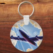 Vintage Travel, Flugzeug in Wolken in Sky Schlüsselanhänger (Vorderseite)