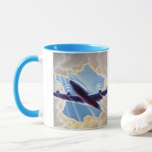 Vintage Travel, Flugzeug in Wolken in Sky Tasse (Mit Donut)
