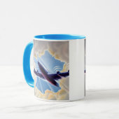 Vintage Travel, Flugzeug in Wolken in Sky Tasse (Vorderseite Links)