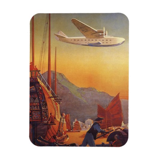 Vintage Travel, Flugzeug Over Junks in Hongkong Magnet (Vertikal)