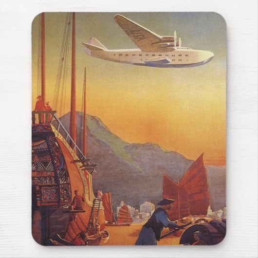 Vintage Travel, Flugzeug Over Junks in Hongkong Mousepad (Vorne)