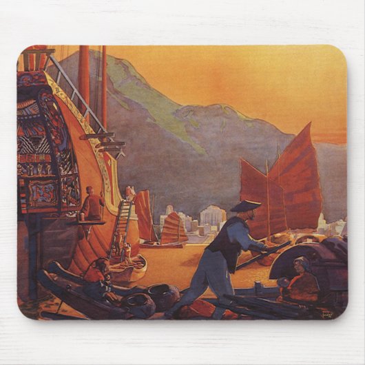 Vintage Travel, Flugzeug Over Junks in Hongkong Mousepad (Vorne)