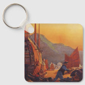 Vintage Travel, Flugzeug Over Junks in Hongkong Schlüsselanhänger (Vorderseite)