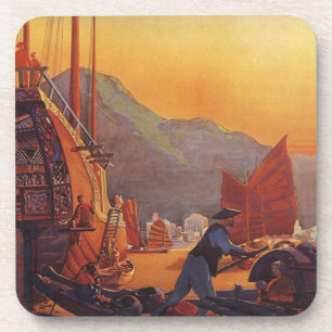 Vintage Travel, Flugzeug Over Junks in Hongkong Untersetzer