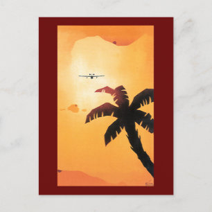 Vintage Travel, Flugzeug über Hawaii Postkarte