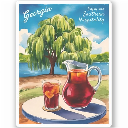 Vintage Travel Georgia South Retro Landschaftlich Aufkleber (Vorderseite)