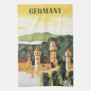 Vintage Travel, German Castle, Bayern Deutschland Geschirrtuch