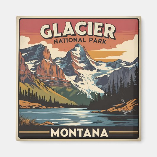Vintage Travel Glacier Nationalpark Montana Magnet (Vorne)