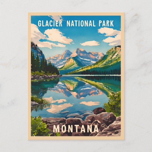 Vintage Travel Glacier Nationalpark Montana Postkarte (Vorderseite)