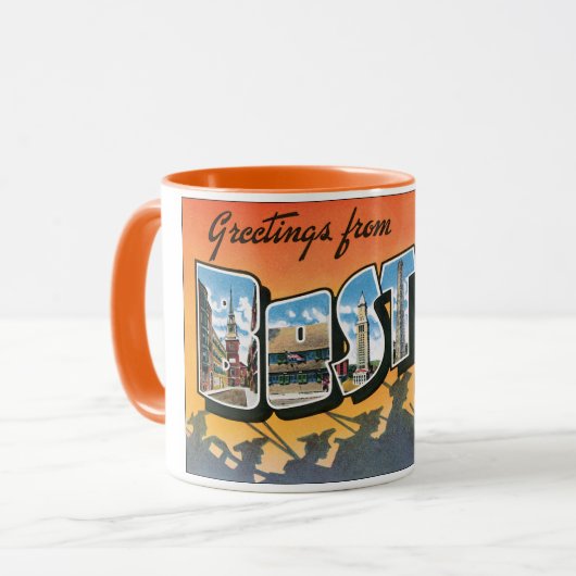 Vintage Travel Greetings from Boston Massachusetts Tasse (Vorderseite Links)