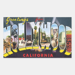 Vintage Travel Greetings from Hollywood California Rechteckiger Aufkleber