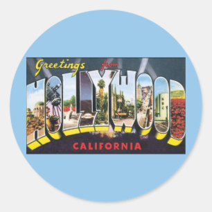 Vintage Travel Greetings from Hollywood California Runder Aufkleber