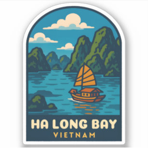 Vintage Travel Ha Long Bay Vietnam Retro Landschaf Aufkleber