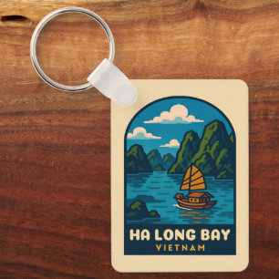 Vintage Travel Ha Long Bay Vietnam Retro Landschaf Schlüsselanhänger