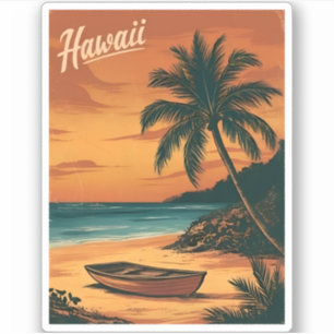 Vintage Travel Hawaii Beach Sunset Retro Landschaf Aufkleber