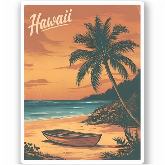 Vintage Travel Hawaii Beach Sunset Retro Landschaf Aufkleber (Vorderseite)