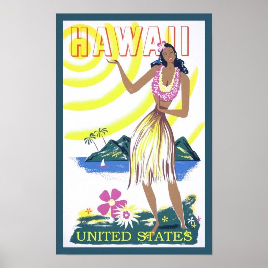 Vintage Travel Hawaii Hawaiian Lady Poster (Vorne)