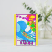Vintage Travel Hawaii Retro Ocean Surfing Postkarte (Stehend Vorderseite)
