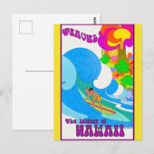 Vintage Travel Hawaii Retro Ocean Surfing Postkarte (Vorne/Hinten)