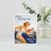 Vintage Travel Hawaii Surfen Postkarte (Stehend Vorderseite)