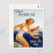 Vintage Travel Hawaii Surfen Postkarte (Vorne/Hinten)