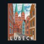 Vintage travel Holstengate Lubeck Deutschland Postkarte<br><div class="desc">Vintag,  Retro,  Reise,  modern,  Aquarell,  Holstengate,  Lubeck,  Deutschland, </div>