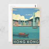 Vintage Travel Hong Kong China Retro Cityscape Postkarte (Vorne/Hinten)