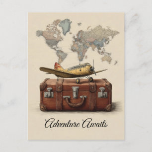 Vintage Travel Illustration mit Flugzeug Feiertagspostkarte