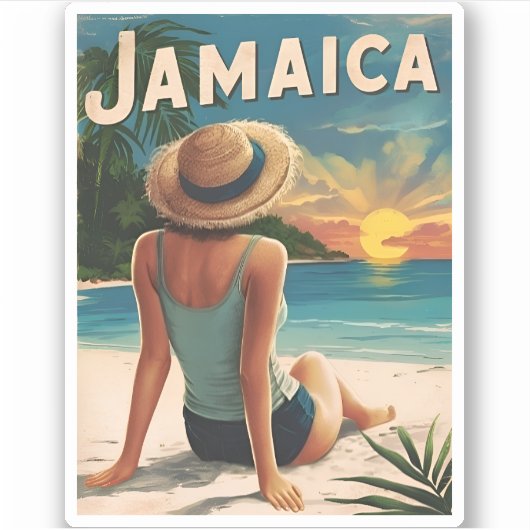 Vintage Travel Jamaica Tropical Beach Retro Landsc Aufkleber (Vorderseite)