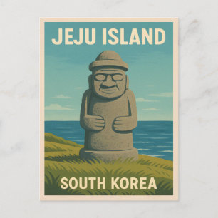 Vintage Travel Jeju Island Statue Korea Retro Postkarte